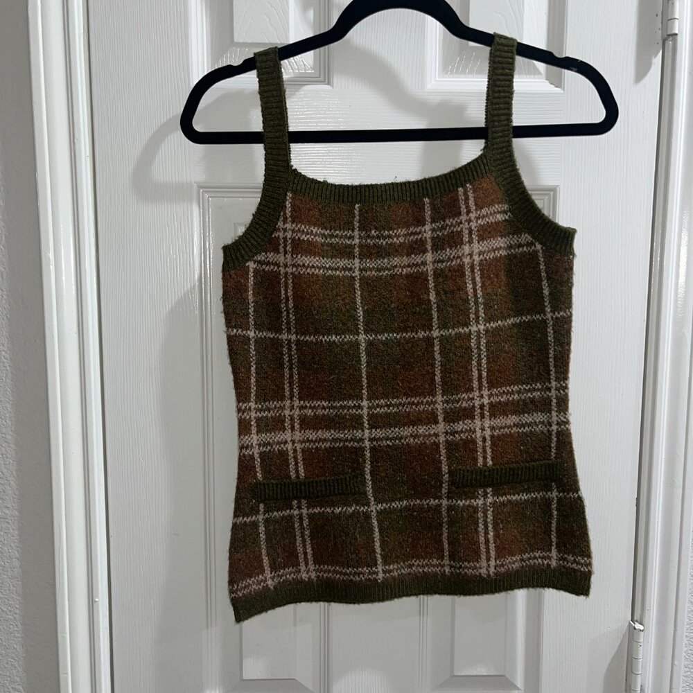 Zara Plaid Tank Sweater Top with Pockets
